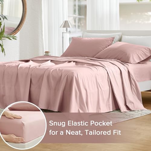 Comfort Spaces 100% Cotton Sheets Full, Breathable & Ultra Soft Cotton Sheets, Naturally Cool Cotton Bed Sheets with 14" Elastic Pocket Fits up to 16" Mattress, All Seasons Sheet Set, Pink 4 Piece