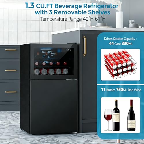 Image of COWSAR 2.6 Cu.Ft Beverage Refrigerator & Mini Fridge with Freezer - Glass Door, Reversible Design, Adjustable Thermostat for Dorm, Office, Bedroom