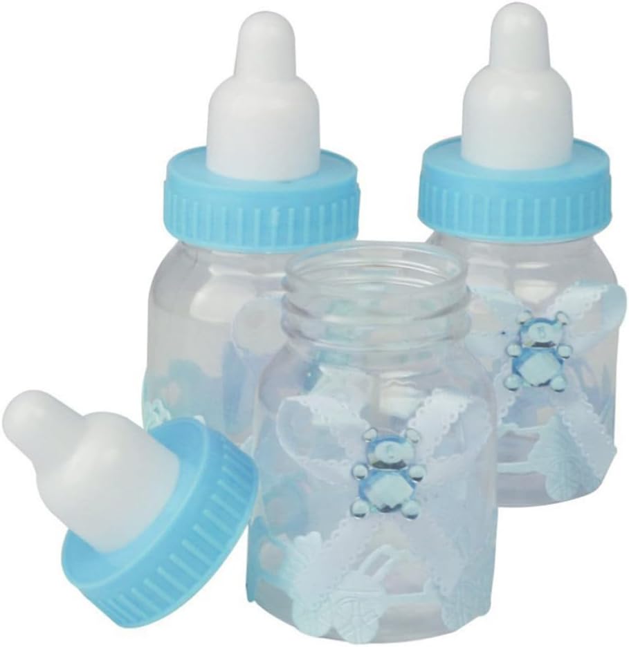 12pcs Feeder Style Candy Bottle Box Plastic Blue Shower Favors