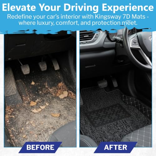 Image of KINGSWAY Accessories Premium 7D Car Floor Mats Only Compatible with Volkswagen Taigun Year 2026 Onwards All Model, Set of 3 Pcs, 100% Waterproof & Washable 7D Car Foot Mats, Classic Black