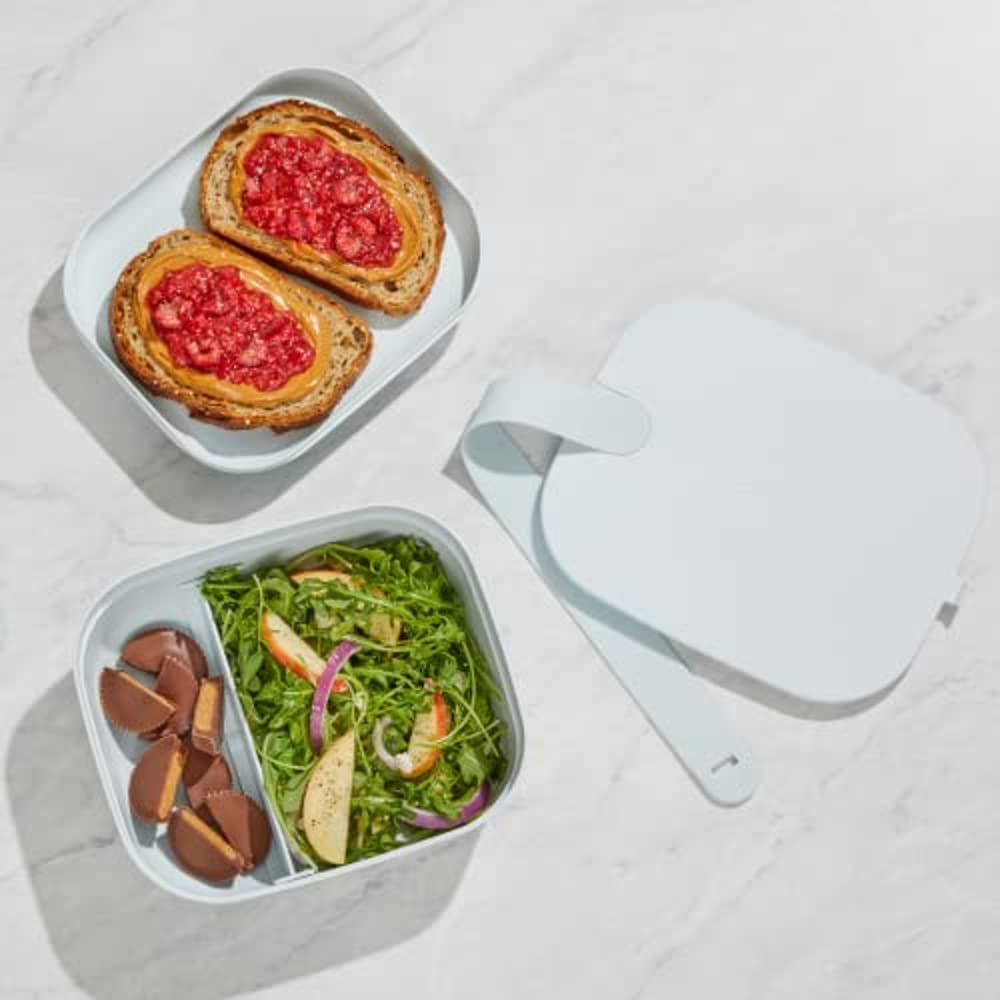 W&PPorter Lunch Box, 3 Compartment Bento Box Style Portable Adult Lunch Box with Snap Strap- Food Container, BPA Free, Dishwasher and Microwave Safe, Mint