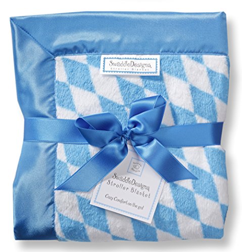 Image of SwaddleDesigns Stroller Blanket, Cozy Plush Baby /Toddler Blanket, 30x40 inches, Forever Diamonds with Blue Satin Trim
