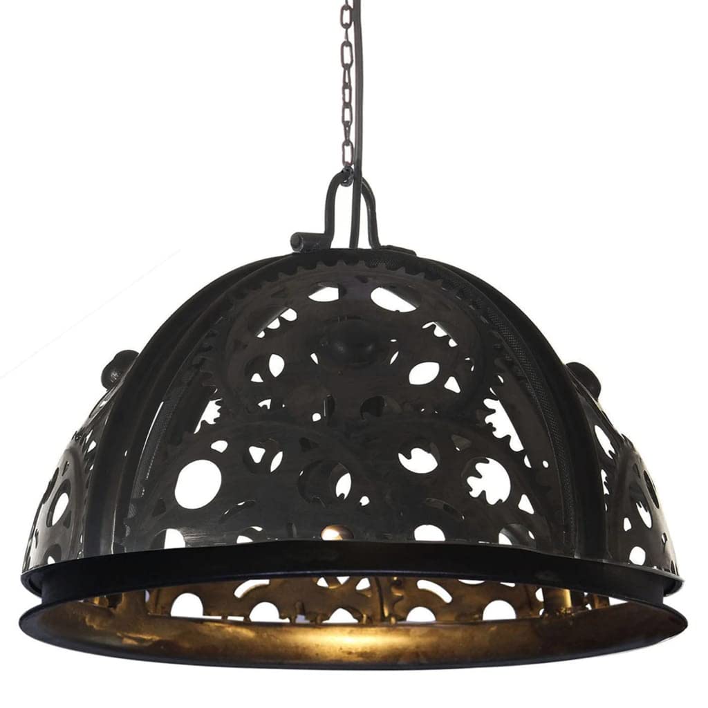 vidaXL Industrial Ceiling Lamp in Chain Wheel Design with E27 Socket, Iron Made Black Indoor Lighting Fixture