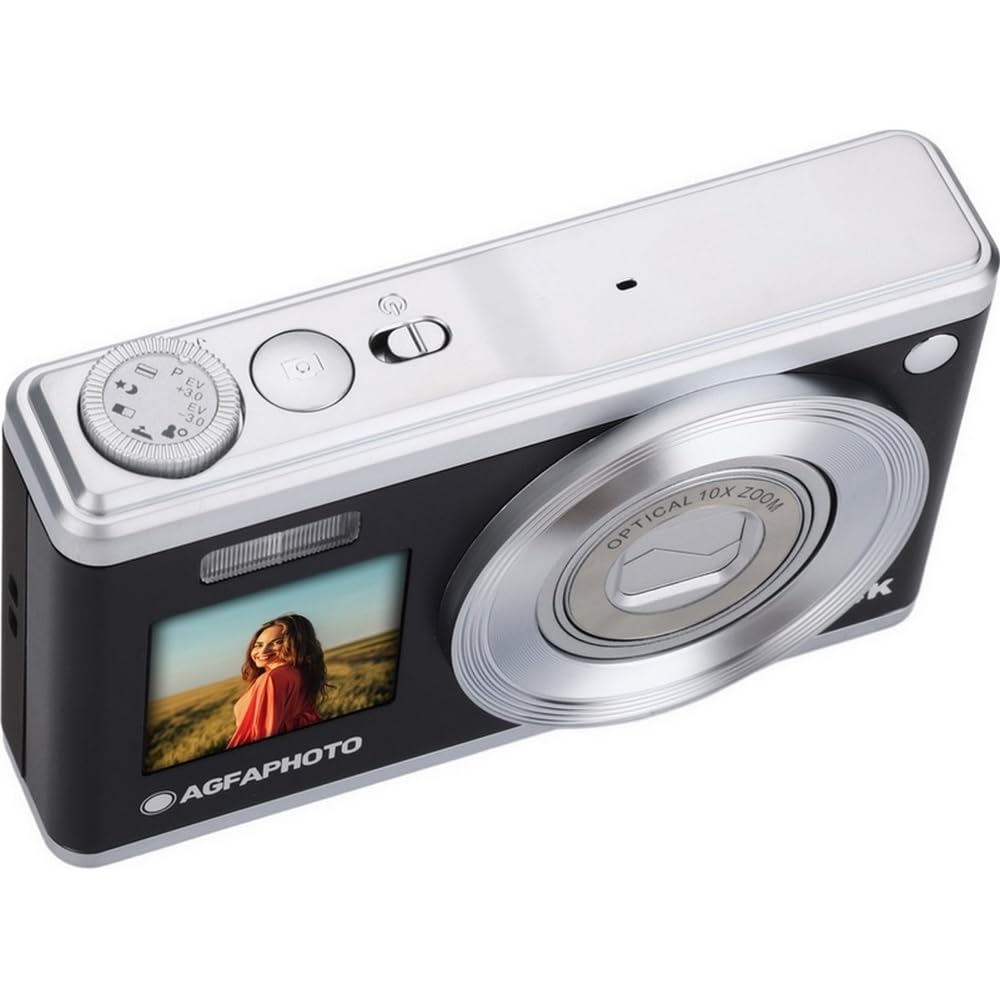 AGFA PHOTO Realishot DC9200 - Fotocamera Digitale Compatta, 24 MP, Video 4K, Zoom Ottico 10x, Schermo Doppio 2,8" + 1,54", Sensore CMOS, Stabilizzazione Immagine, Batteria al Litio - Nero