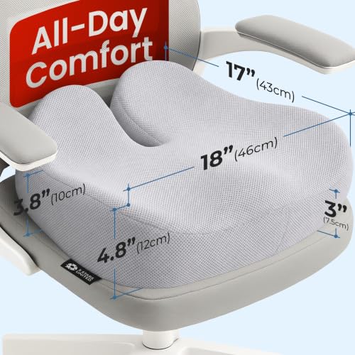 Image of 5 STARS UNITED Seat Cushion - Memory Foam Chair Cushion for Tailbone Pain Relief - Ergonomic Support for Coccyx, Sciatica & Butt - Office, Desk & Gaming Chair, Car Seat, Wheelchair, Light Gray Mesh