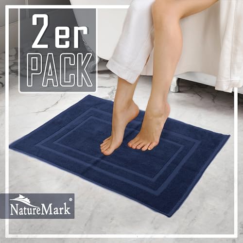 NatureMark 2er Pack Badvorleger | Premium Qualität | 100% Baumwolle | 50 x 80 cm | Duschvorleger Duschmatte Doppelpack | Farbe: Navy blau – Ansicht 6