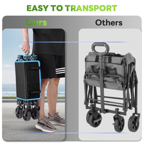 Bollerwagen Faltbar, Faltbarer Bollerwagen 150L, Morpilot Mini Klappbarer Handwagen in 4 Richtungen faltbar, für Einkauf, Garten, Ausflug,Camping – Bild 3