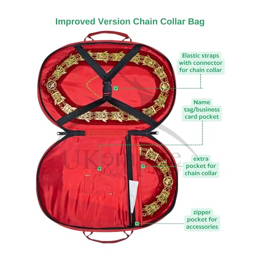Premium Masonic Chain Collar Case Red Leather (Improved Design), Freemason Carrying Bag3