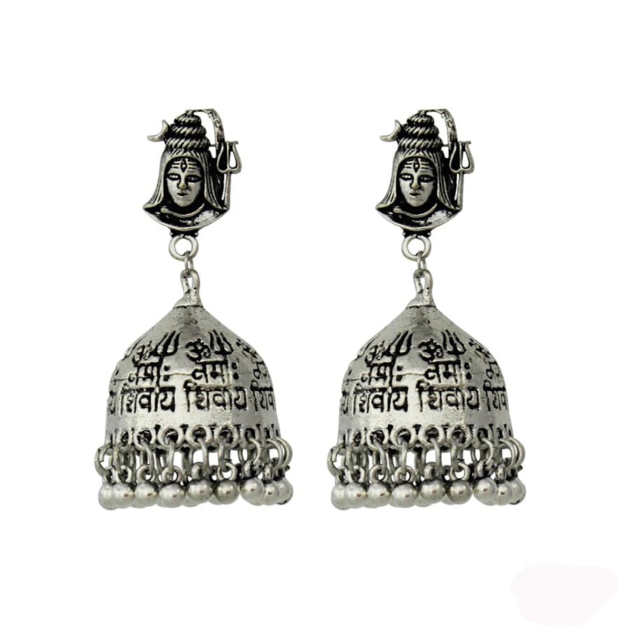GenericOxide Earring With Lord Mahadev Shiva Tops with mantra jhumki for Festival season, Brass, Cubic Zirconia