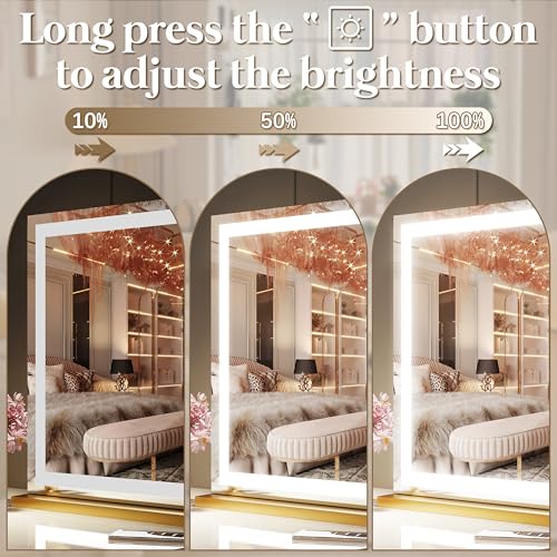 FENNIO Vanity Mirror with Lights 32"x22", Lighted Makeup Mirror, Large Vanity Mirror, Touch Sensor with 3-Color Lighting, 10X Magnification and USB Charging Port for Vanity Desk(Square Gold)