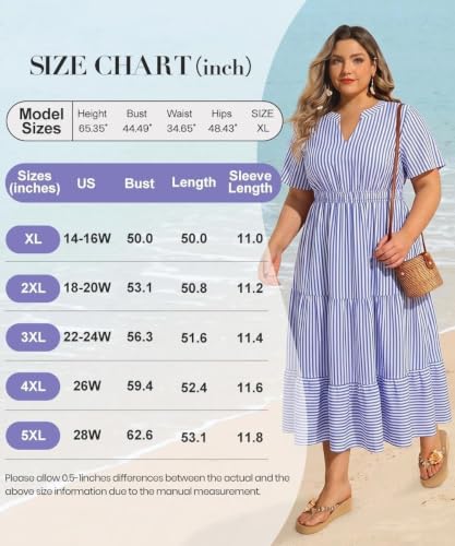 Image of TIYOMI Women Plus Size Dress Boho V Neck Short Sleeve Beach Maxi Dresses Floral /Stripe /Leaves /Lemon XL-5XL