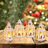 4 Stück Weihnachtslaterne LED Weihnachtsdeko Laterne mit Warmweißes LED Licht, Höhe 13cm Windlicht Weihnachten Laterne Deko Innen Beleuchtete Weihnachtsdeko, Batteriebetrieben Weihnachtsdekoration (1)