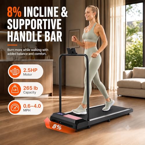 Walking Pad with Handle Bar, 8% Incline, Compact Under Desk Treadmill | 2.5HP quiet motor, 265 lb capacity, 0.6-4 MPH speed, 15 x 35.4 in belt, compact for home office and small spaces - Image 5