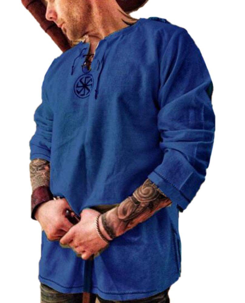 babao Men's Medieval Tunic Costume Halloween Shirt Renaissance Long Sleeve Tops