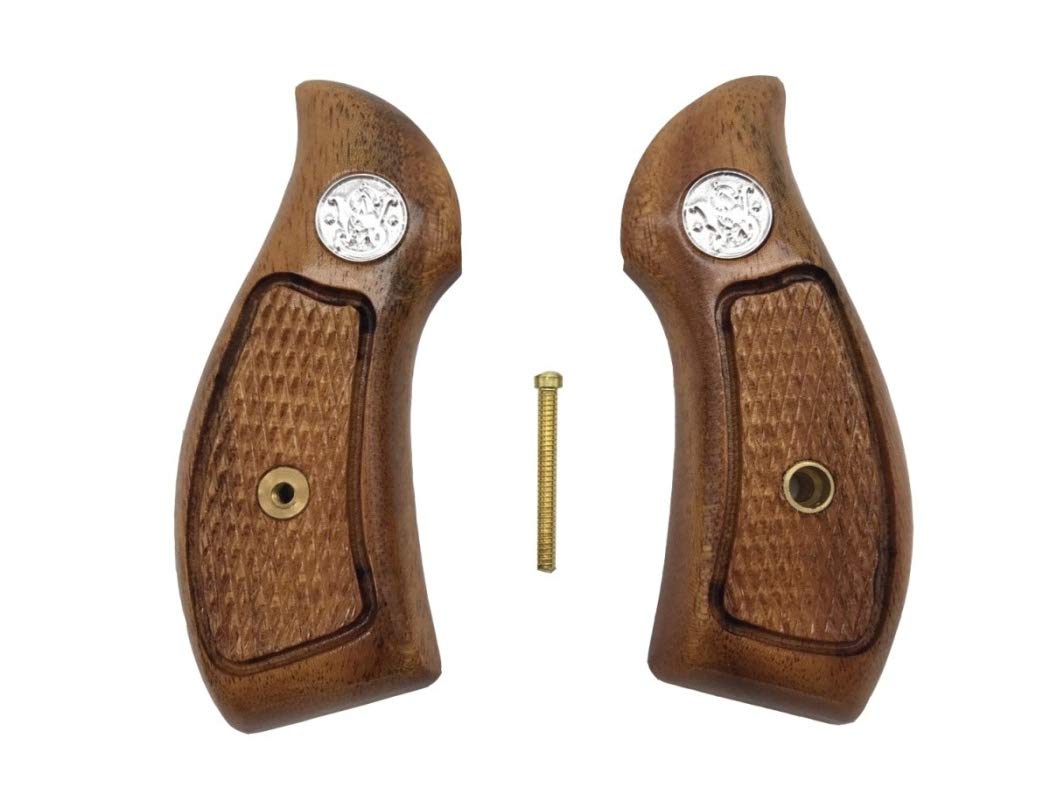 New Smith & Wesson S&W J Frame Round Butt Bodyguard Grips Silver Medallions Smooth Hardwood Hard Wood Handmade Beautiful Handcraft Gift Birthday Newyear Christmas Sport for Men Birthday Gift #JRW14