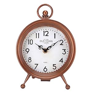 Pocket Watch Style Paris Old Town Desk Clock Vintage Metal Table Clock for Home Bedroom Living Room Desktop Shelf Mentel Decor Battery Operated Silent Nonticking Quartz Analog Clock