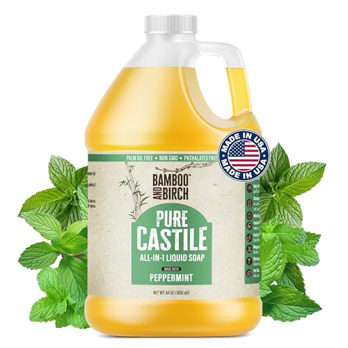 Image of BAMBOO AND BIRCH Pure Castile Soap Liquid, Certified Palm Oil Free Natural Soap, Peppermint, 64 oz