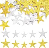 200 Stück Glitzer-Schaumstoff-Aufkleber, selbstklebende Stern-Aufkleber, Grußkarten, dekorative Aufkleber, silberfarbene goldene Bastelaufkleber für Sammelalben, Scrapbooking und Stempeln (Silber und
