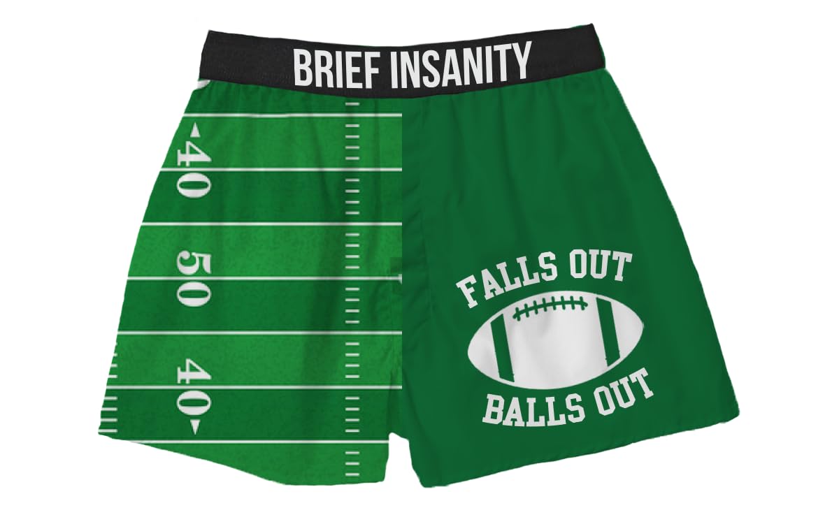 BRIEF INSANITYBRIEF INSANITY Comfortable Loose Fit Boxer Shorts | Falls Out Balls Out Theme Design Graphic Boxers for Men & Women (Falls Out Balls Out, MEDIUM), Falls Out, Balls Out, M