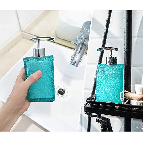 Cesun Resin Soap Dispenser with Rust Proof Stainless Pump for Bathroom, 13 Oz Square Bottles Dispenser for Soap, Lotion 2 Pack (Glacier)