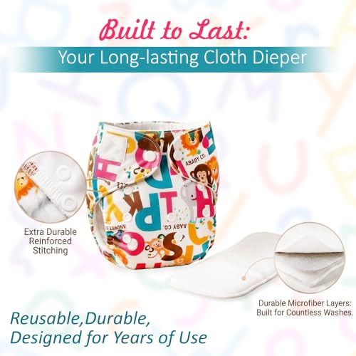 Image of GLUN Printed Reusable Baby Cloth Diaper Pack of 2, Multicolour Colour Alphabet Print, Comfort & Protection, Leakproof & High Absorption