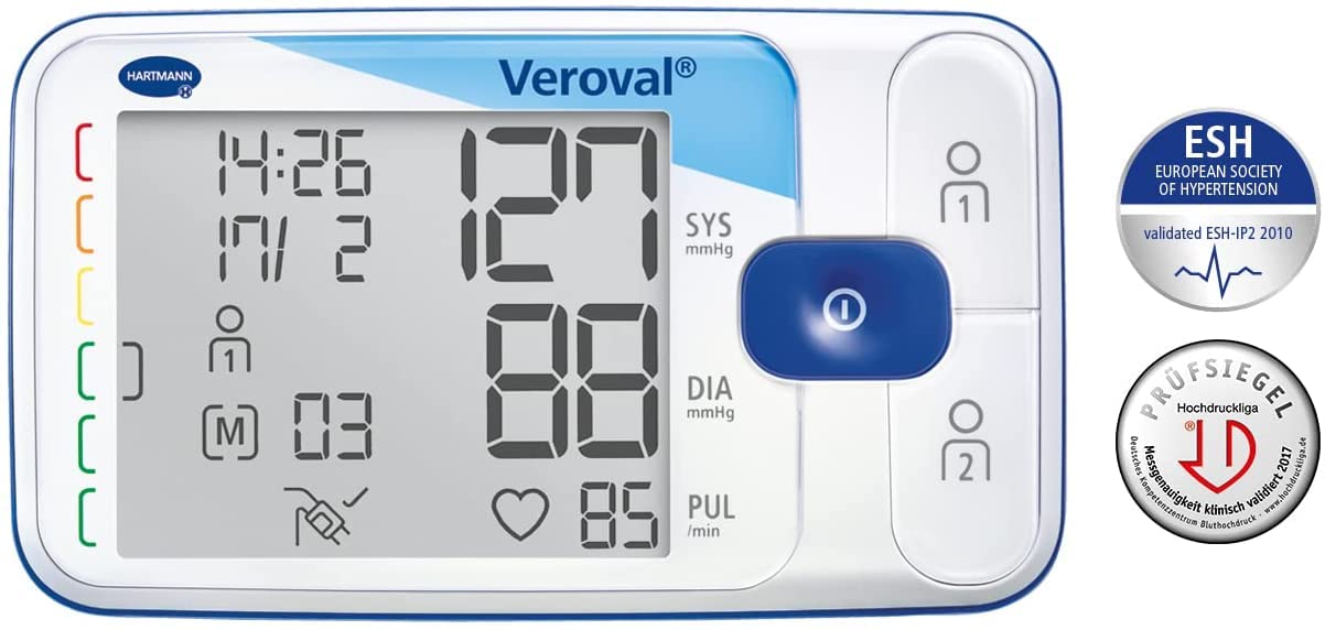 VEROVAL, Cyfrowy ciśnieniomierz na ramię, miernik ciśnienia krwi, urządzenie do pomiaru ciśnienia krwi, szybki i dokładny pomiar, ergonomiczny, 200 odczytów, rozmiar uniwersalny (22-42 cm)