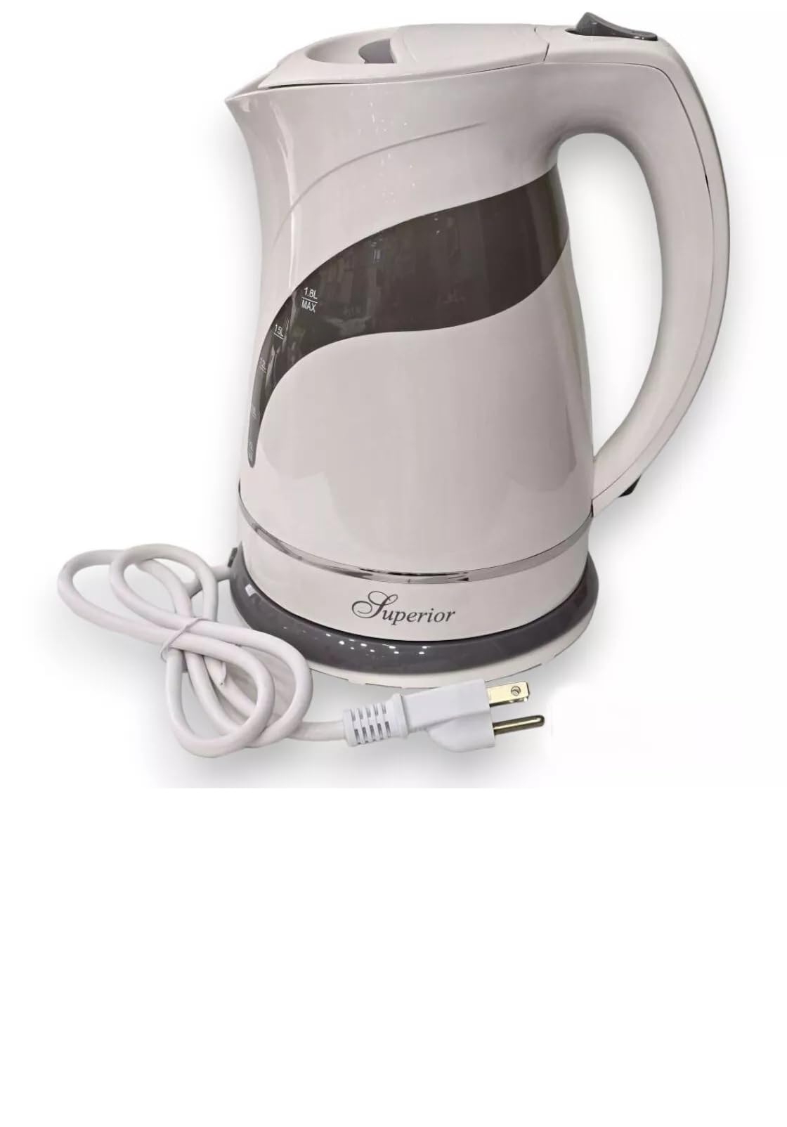 Superior Deluxe Electric Kettle 1.9 Qt (1.8L) Fast Boiling Water Heater Cordless, with Water Level Gauge, 1450W, Automatic Safety Shut-Off, White