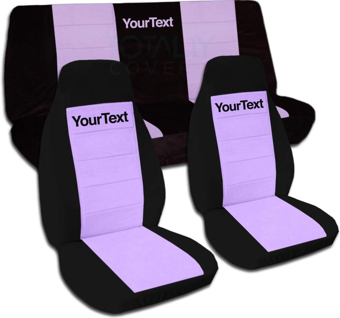 Totally Covers Compatible with 1987-1995 Jeep Wrangler YJ Two-Tone Seat Covers w Your Name/Text: Black & Brown - Full Set: Front & Rear (21 Colors) Complete Back Bench