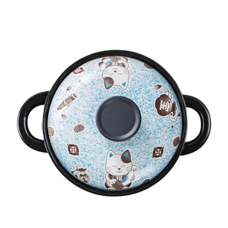Fiozwer Induction Cooker Safe Open Fire Unbreakable Double Handle Japanese Ceramic Casserole Perfect for home cooking such as soups, stews, steams and more. Gift Set (Maneki Neko - Blue [Black Kongo :