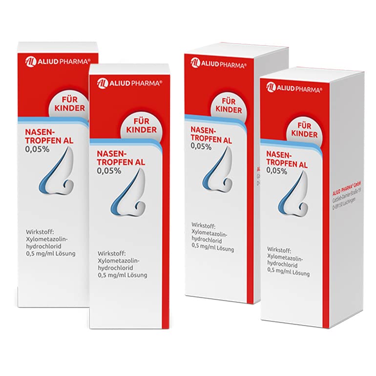 ALIUD PHARMA Nasentropfen AL 0 05% Lösung 10 ml 4 Packungen: Mit abschwellender Wirkung bei verstopfter Nase wegen Schnupfen für Kinder geeignet