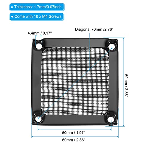PATIKIL 60mm Fan Filter Grills with Screws, 4 Pack Aluminum Frame Stainless Steel Mesh Dustproof Cover for Computer Case Black - Image 2