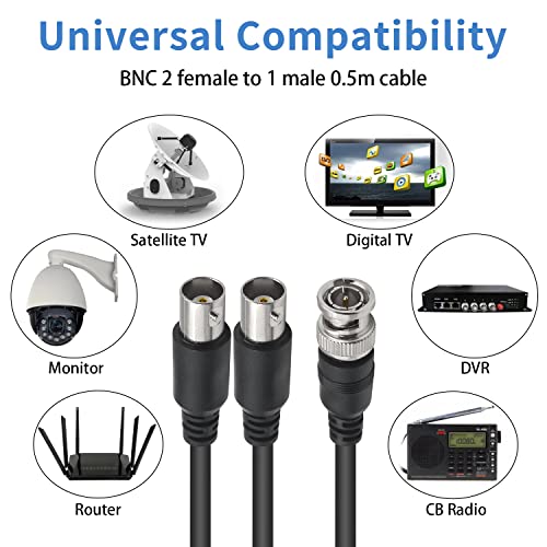 Maxhood BNC Male to 2 Female Splitter Cable 1.5ft, BNC 1 in 2 Out Coax Cable - Image 3