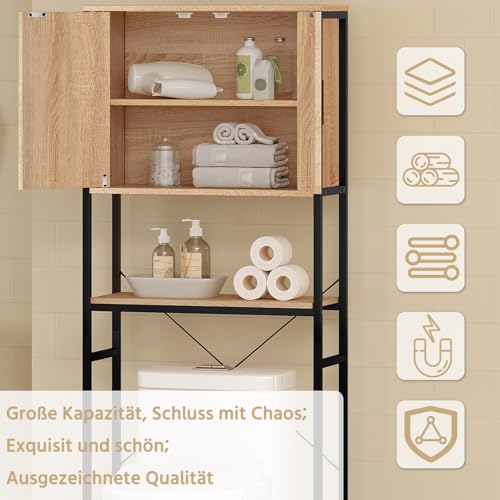 EUGAD Waschmaschinenschrank, Waschmaschinenregal Regal über Waschmaschine Toilette, Toilettenregal mit Schrank Verstellbarer Ablage, Badregal aus Holzwerkstoff Metall, 64,5x170x27 cm