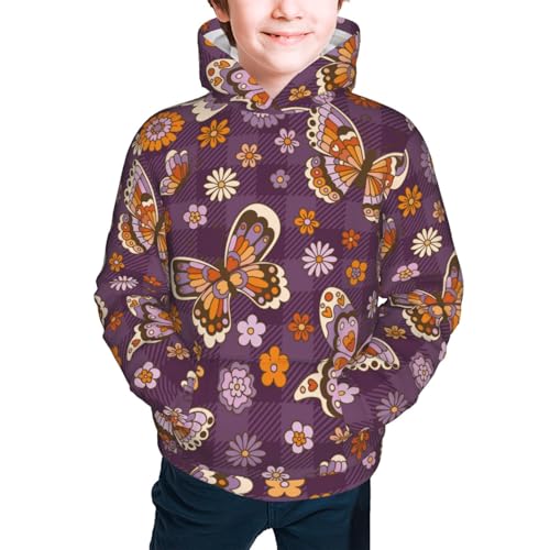 Buffalo Plaid and Butterflys Kids Pullover Hoodies Boys Sweatshirts Girls Athletic Clothes with Pocket2