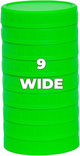 Miniatura 7 de Paquete de 9 tapas para tarros Mason de boca regular azul-verde con anillos de silicona, tapas de plástico para frascos, tapas de conservas de