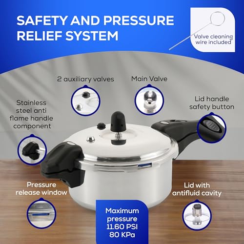 Image of Universal (3.7 Quart / 3 Liter) Olla de Presion, Aluminum Pressure Pot with 6 Safety Systems, 4-Serving Stovetop Cooker, Pressure Cooker made in Colombia, 25-Year Warranty