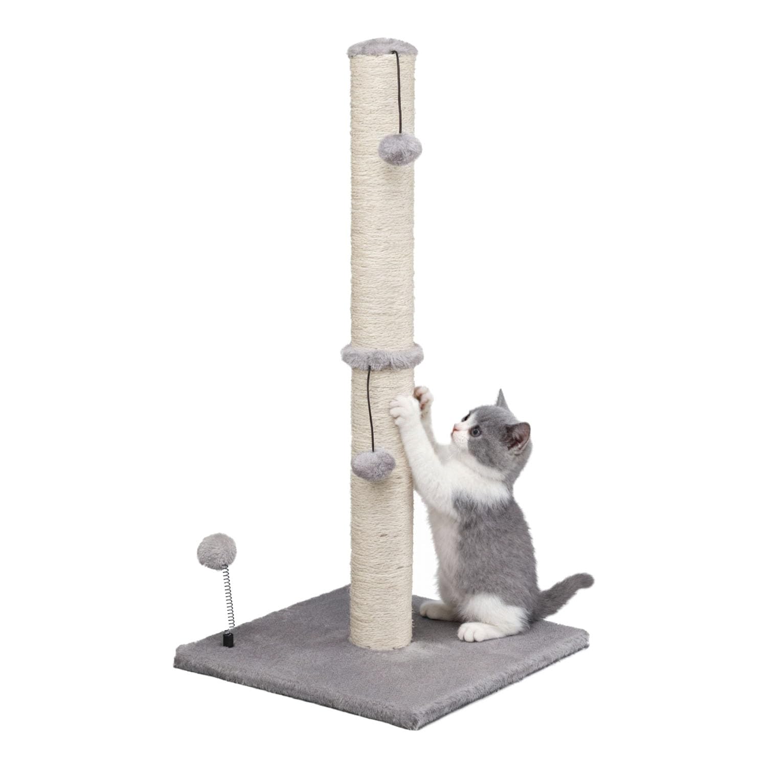 34“ Tall Cat Scratching Post Premium Basics Kitten Scratcher Sisal Scratch Posts Trees with Hanging Ball for Indoor Cats, Gray