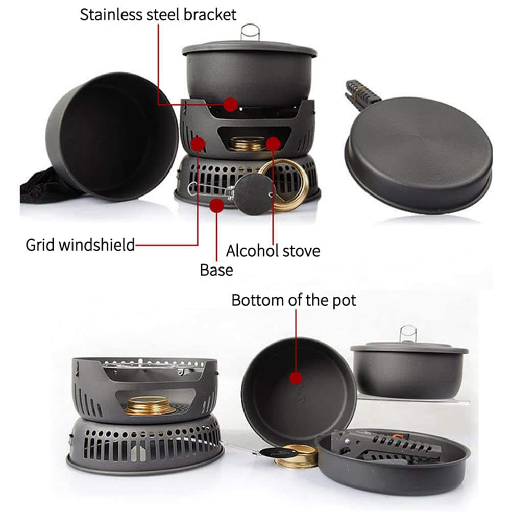 Marmite d'extérieur Portable 7 Pcs Ustensiles de Cuisine Réchaud - Réchaud de Camping Réchaud à Alcool Léger Sac à Dos pour Randonnée Pique-Nique