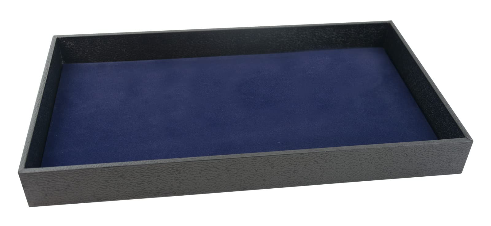 1.5 Inch Deep Wooden Utility Tray with Choice Velvet or Leatherette Show Pad to Display Watches, Jewellery, Rings, Earrings, Necklaces, Glasses (Tray with Blue Velvet Display Pad)