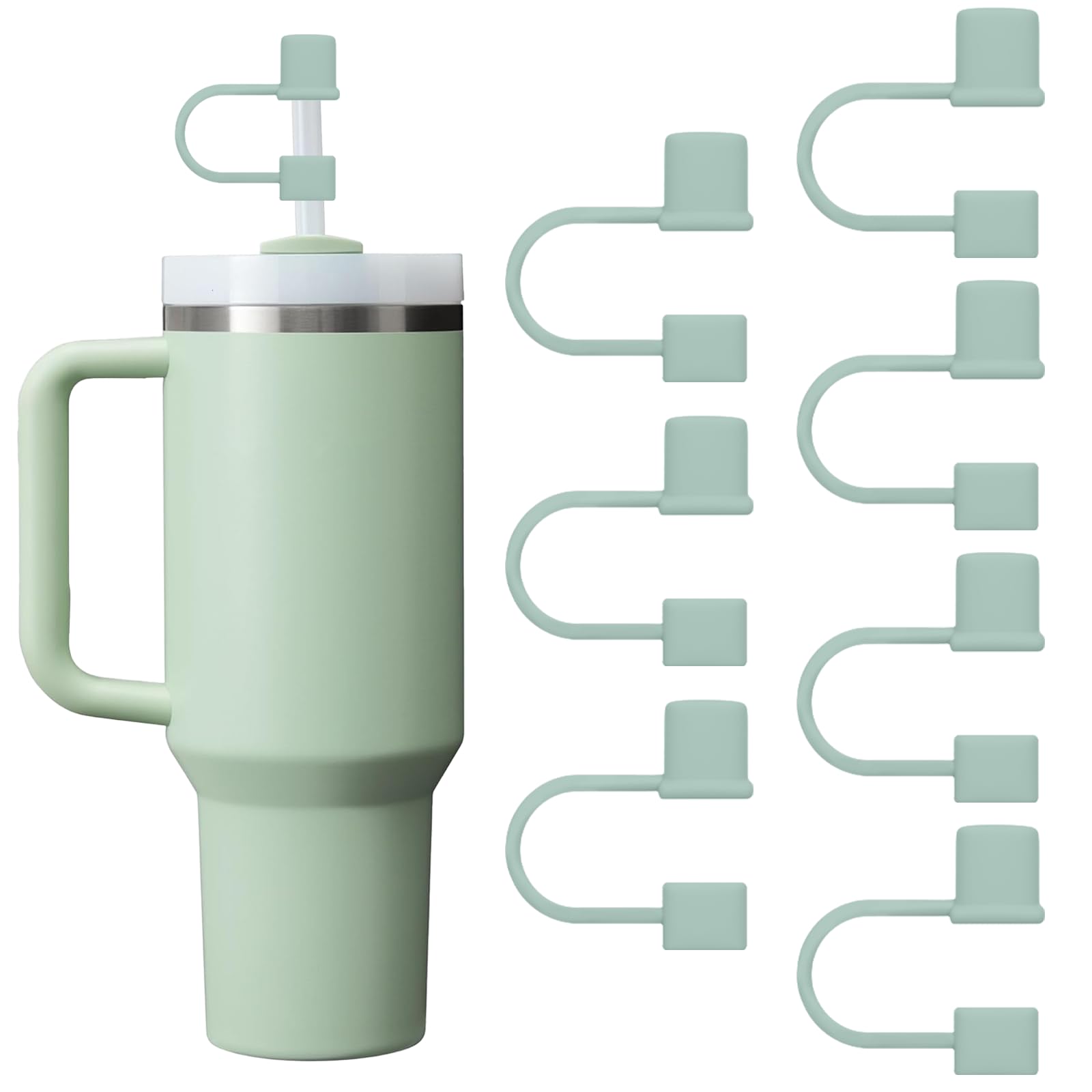 7Pcs Straw Cover Cap for Stanley Cup,Simple 10mm(0.4inch) Silicone Straw Toppers for Stanley 40&30oz Tumbler Accessories-Green