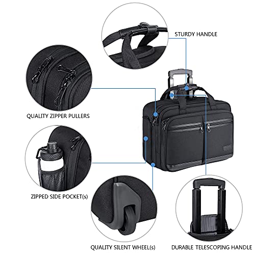 KROSER Rolling Laptop Bag - Premium Briefcase for Laptops Up to 17.3 Inches with RFID Pockets for Travel and Business - Black