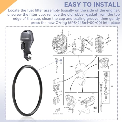 Image of (2pcs) 6P3-24564-00-00 Fuel Filter Gasket Compatible with Yamaha Outboard 4-Strokes Engine F150 F175 F200 F225 F250 F300 F350 Models Fuel Filter Cup Seal O-Ring Replacement