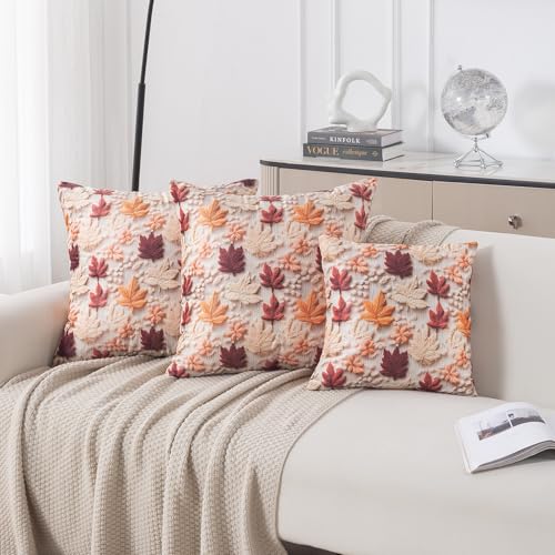 Image of HOKIPO 'Nature Muse 7D' Premium HD Printed Holland Velvet Cushion Cover for Sofa| 22x22 Inch (55x55 cm) | Pack of 2, Autumn Maple (IN-924-D1*2)