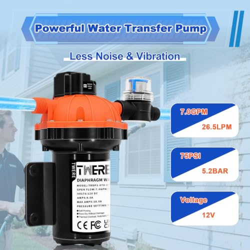 Image of 12V Sprayer Pump,Fresh Water Pump,7.0GPM,75PSI 5 Chamber Self-Priming Diaphragm Pump,Ideal for Agricultural Spraying,RV,Marine,Yacht Sprayer and Pressure Washing-1 /2 MNPT Connection