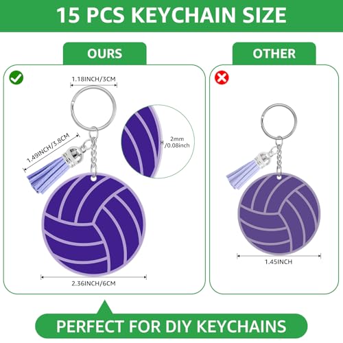 15 Pcs Volleyball Acrylic Keychain Gifts Bulk with Tassel DIY Sports Charms Luggage Bag Tag Travel Suitcases Labels Sports Backpack Tags Purse Bag Accessories for Team Party Players(Purple)2