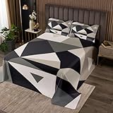 Homemissing Grau Braun Geometrisch Tagesdecke 240x260cm Abstract Art Doppelbett Gesteppt Reversible Patchwork Bettüberwurf Steppdecke Wohndecke