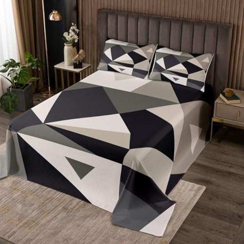Homemissing Grau Braun Geometrisch Tagesdecke 240x260cm Abstract Art Doppelbett Gesteppt Reversible Patchwork Bettüberwurf Steppdecke Wohndecke