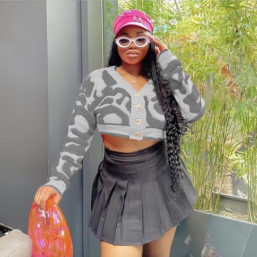 Image of ThusFar Women Fashion Button Down Colorblock Cardigan Sweaters Fall Slim Crop Outwear Open Front Knit Coat Streetwear