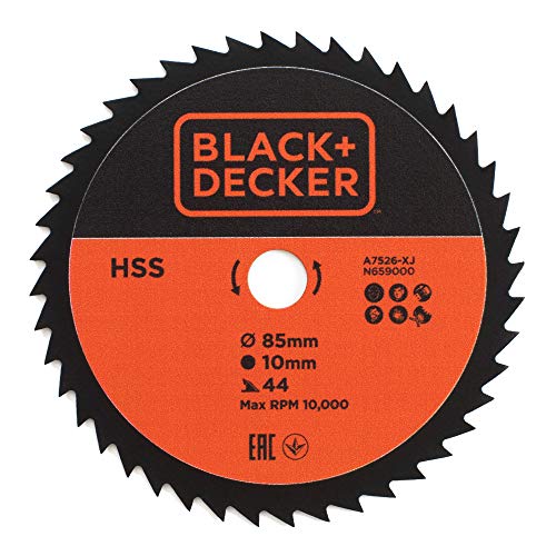 BLACK+DECKER A7526-XJ - Disco para mini sierra circular HSS 85x10mm, 44 dientes, Cortes en metal y madera