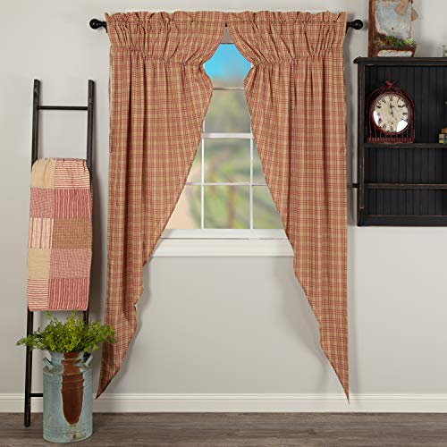 VHC-Brands-Sawyer-Mill-Plaid-Cotton-Farmhouse-Bedroom-Curtains-Rod-Pocket-Drawstring-Ties-Prairie-Panel-Pair-84-Inches-Long-Red VHC Brands Sawyer Mill Plaid Cotton Farmhouse Bedroom Curtains Rod Pocket Drawstring Ties Prairie Panel Pair 84 Inches Long Red